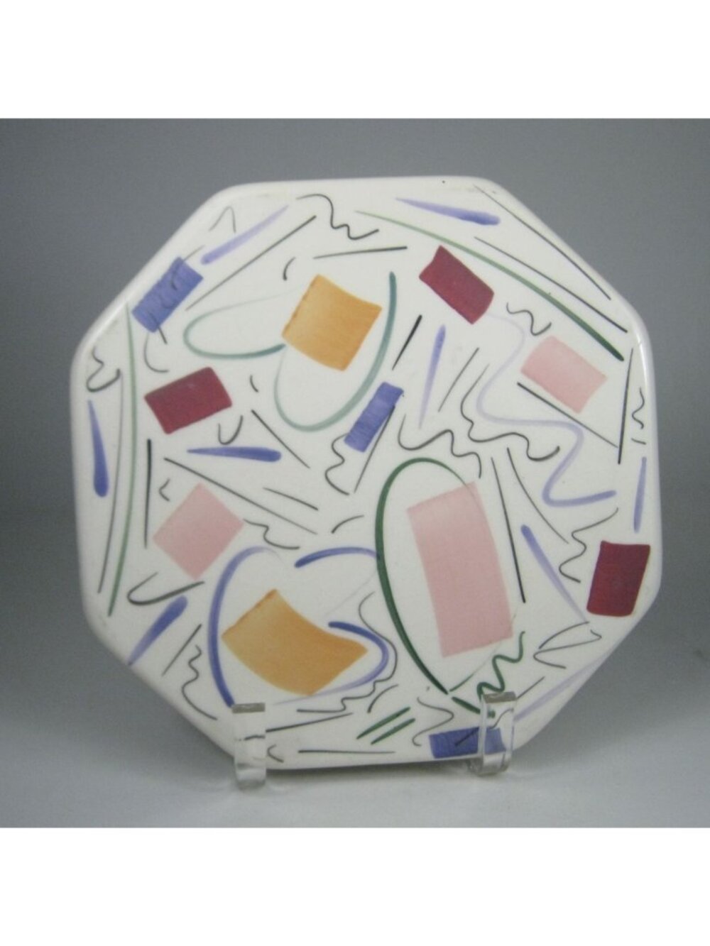Trivet Hot Plate Signed Octagonal Ceramic Décor Abstract Design